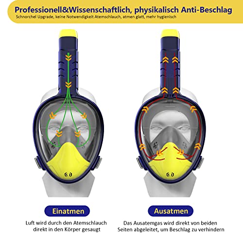 Tauchmaske Schnorchelmaske Vollmaske 180 Anti-Fog-Sichtfeld Vollgesichts Schnorchelmaske für Erwachsene, mit Panoramadesign Anti-Leck Vollgesichtsmaske zum Schnorcheln Kompatibel mit der Kamera -L/XL