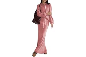 EXLURA Women 2 Piece Outfits Fall Airport Long Sleeve Hoodies Matching Long Skirt Dress Sweatsuits Lounge Sets Winter 2025