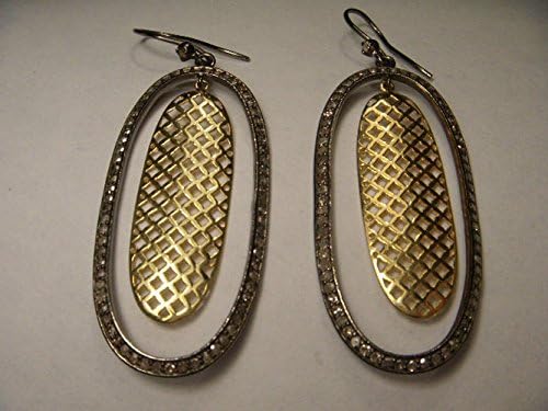 Unique 14K Sterling Silver Old Miner Cut Diamond Drop Dangle Earrings