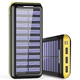 Solar Charger WOOYHN 24000mAh Battery Pack High Capacity Solar Power Bank with USB and 3 USB Port External Portable Charger for iPhone, iPad, Samsung, HTC, and other Tablet (Black-Yellow)