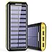 Solar Charger WOOYHN 24000mAh Battery Pack High Capacity Solar Power Bank with USB Fan and 3 USB Port External Portable Charger for iPhone, iPad, Samsung, HTC, and other Tablet (Black-Yellow)