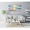 Baisuart S02250 Canvas Prints Wall Art Beach Sunset Ocean Waves Nature Pictures Stretched Canvas Wooden Framed for…