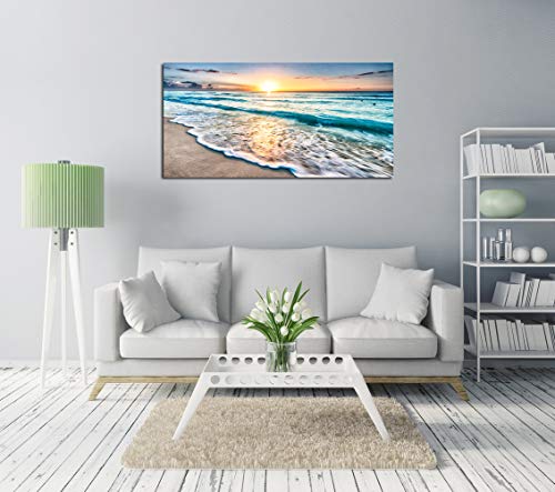 Baisuart S02250 Canvas Prints Wall Art Beach Sunset Ocean Waves Nature Pictures Stretched Canvas Wooden Framed for…