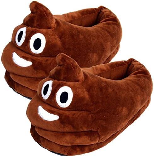 Poop Emoji Slippers Unisex Plush Fluffy Slippers,Dammer Cute Cartoon Winter Shoes (Brown)