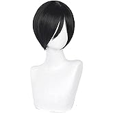 PWEINCY Short Black Wig for Women Men, Straight Synthetic Hair, Halloween Carnival Party Wigs