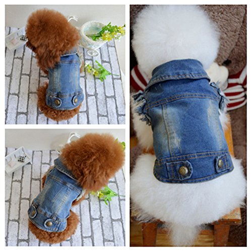 Delight eShop Soft Blue Jeans Denim Cute Pet Dog Cat Puppy Coat Jacket Clothes Costume Apparel (L)