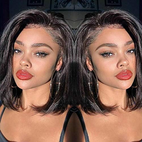 Allrun Hair Short Bob Wigs For Women Brazilian Straight Virgin Human Hair Wigs Natural Black No Lace (12inch)
