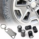 Athiry Car Accessories 5PCS Car Leak Gas Valve Cap with Five Stars for Jeep Wrangler Black Daymaker Car-styling Kit Wrangler Metal Key Chain