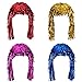 Sumind 4 Pieces Foil Tinsel Wigs Fancy Dress Shiny Party Wig Adults Metallic Cosplay Supplies(Gold, Blue, Red and Pink)