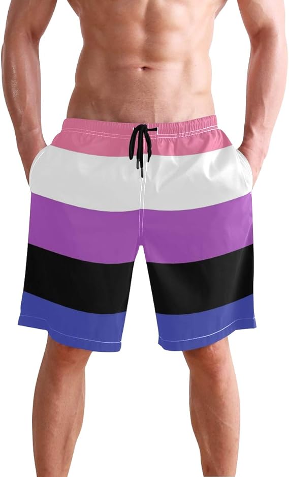 ILEEY Genderfluid Flag Non Binary Board Shorts Quick Dry Swim Trunks Beach Swimwear
