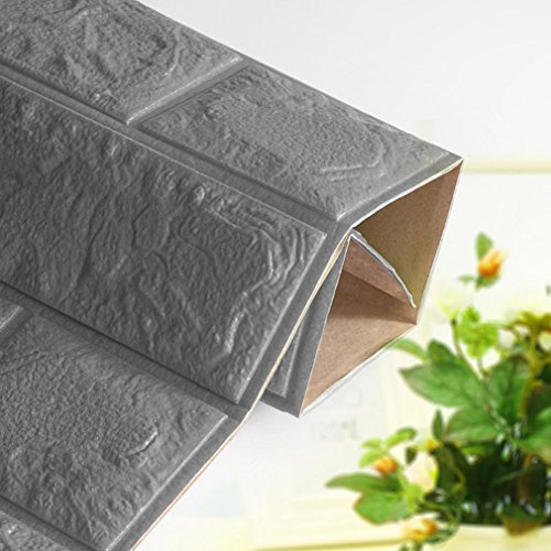 3D Brick Pattern Wall Stickers, PE Foam Self-adhesive Wallpaper Removable and Waterproof Brick Wallpaper for Background TV Bedroom Living Room Decor 60 x 60CM (10PCS, Grey)