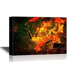 Canvas Wall Art - Red Golden Fish on Grunge Background - Gallery Wrap Modern Home Art | Ready to Hang - 12x18 inches