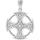 Fine 925 Sterling Silver Celtic Trinity Knot Cross Round Pendant