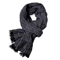 Happyupcity 1 Pc Fashion Black Ruffle Effect Blended Scarf Soft Silky Reversible Scarf Solid Fringed Scarf Lightweight Scarf Around Neck Fall Winter Reversible Shawl Wrap for Unisex