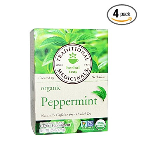 Traditional Medicinals tea - Organic Peppermint, Naturally Caffeine Free Herbal Tea, 16 Tea Bags (Pack of 4) by Traditional Medicinals