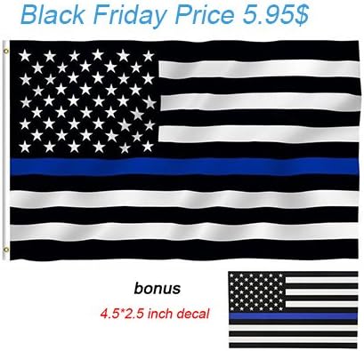 US Thin Blue Line Flag, TOWEE 3 x 5 Ft 100% Polyester Black White and Blue American Police Flag Thin Blue Line USA Flag Honoring Law Enforcement Officers