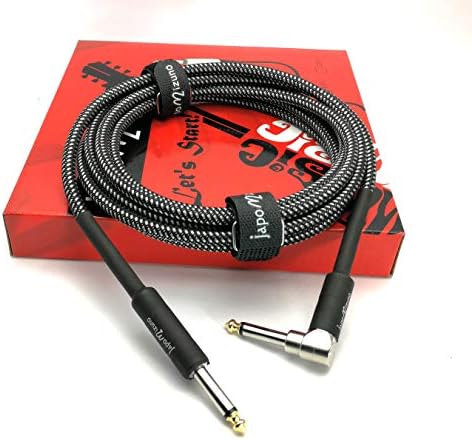 Instrument Cables 1/4 Right Angle to Straight 20 Feet Noiseless Guitar Cable,6.35 mm Mono Audio Cable with Shielding by Japomizuno