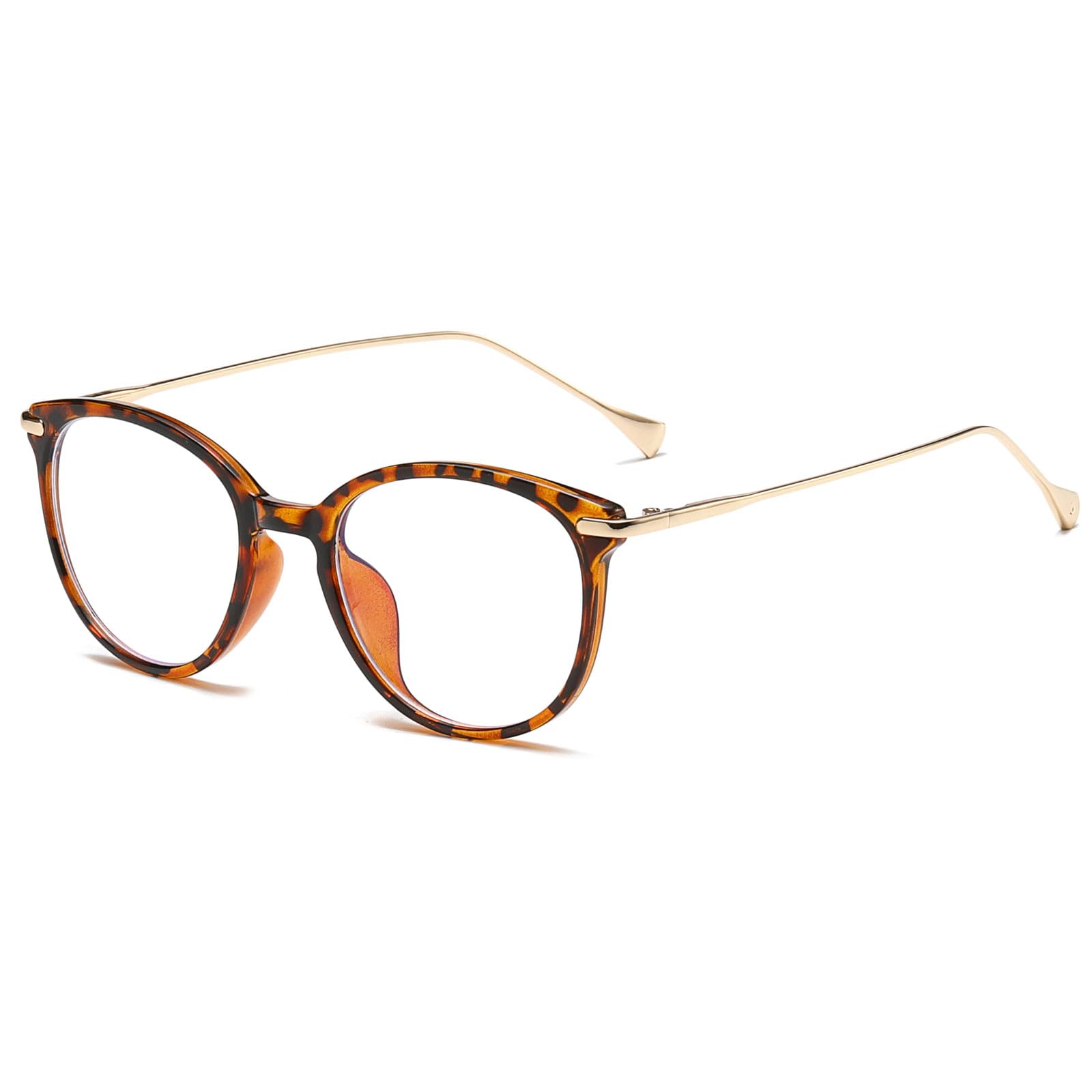 LJCZKA Blue Light Blocking Glasses Women Men, Round Gaming Computer Glasses Anti Glare Anti Eyestrain Eyeglasses Metal Frame Clear Lens Eyewear (Leopard)