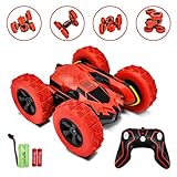 Rainbrace Remote Control Car for Boys Girls 4WD RC Stunt Car Double Sided 360°Rotating Remote Control Truck Off Road Hobby Crawler 2.4Ghz High Speed Racing Car Toys for Boys Girls Kids Adults Red