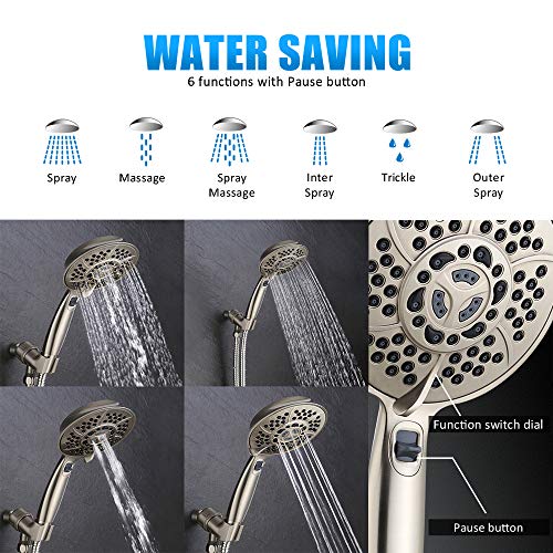 Handheld Shower Head, WASSERN High Pressure 7Setting Rainfall Massage