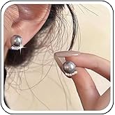 Aneneiceera Vintage Crystal Grey Pearl Earrings Arc Crystal Pearl Earrings Grey Bead Cz Stud Earrings Small Round Gray Bead Earrings Jewelry for Women