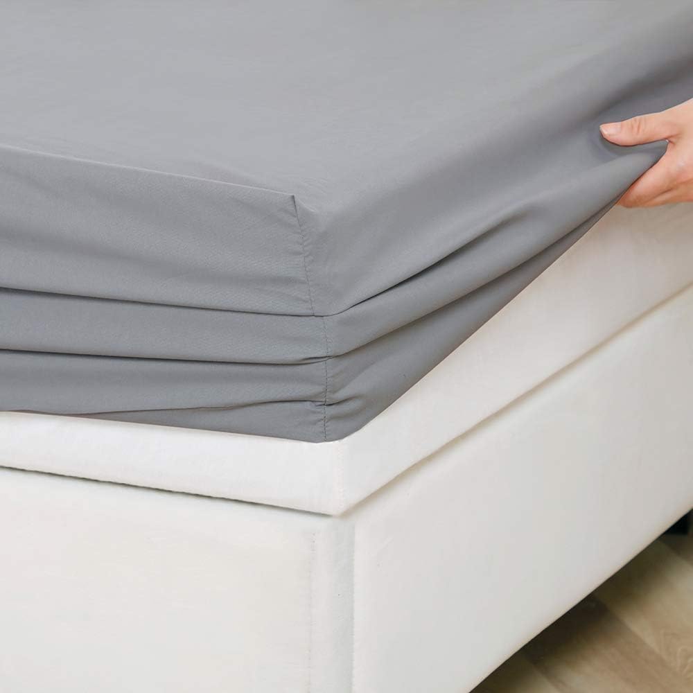 Bourina Fitted Sheet Quality 1-Piece, Resistant Microfiber, Snug Fit,Wrinkle Free, Queen Size Grey: Home & Kitchen