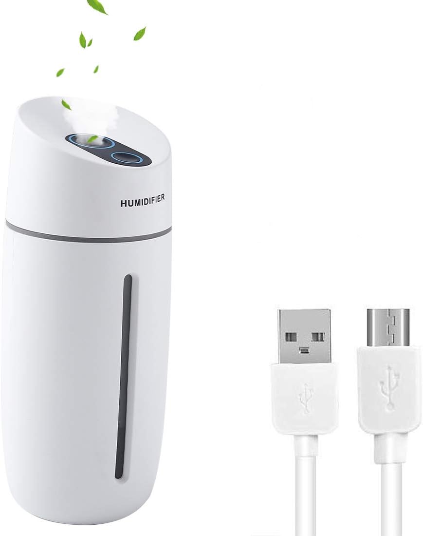 Portable Mini Humidifier,260ml Small Ultrasonic Cool Mist Humidifier with Night Light for Bedroom,USB Personal Desktop Humidifier for Office/Car/Travel,Auto Shut-Off,7 Night Light,2 Mist Mode,Super Quiet(White)