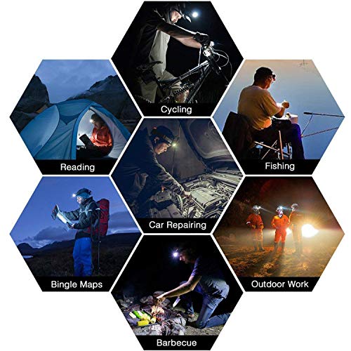 Arzopa Headlamp LED Rechargeable Headlight 4 Modes,Work Headlight,Waterproof Head Torch,Recharged by USB/Plug in/Car Charger (All Include),Headlight Flashlight for Running,Hiking,Fishing,Camping