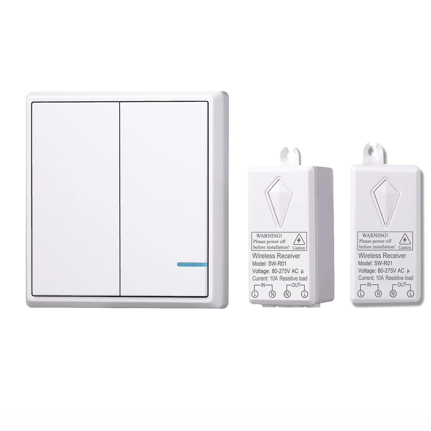 Lancoon Wireless Switch Kit for Lights, Mini Remote Control ON OFF No In-Wall Wiring No WiFi Required Programmable and Expandable for Home Lighting Fixture (1 Switch and 2 Receivers)