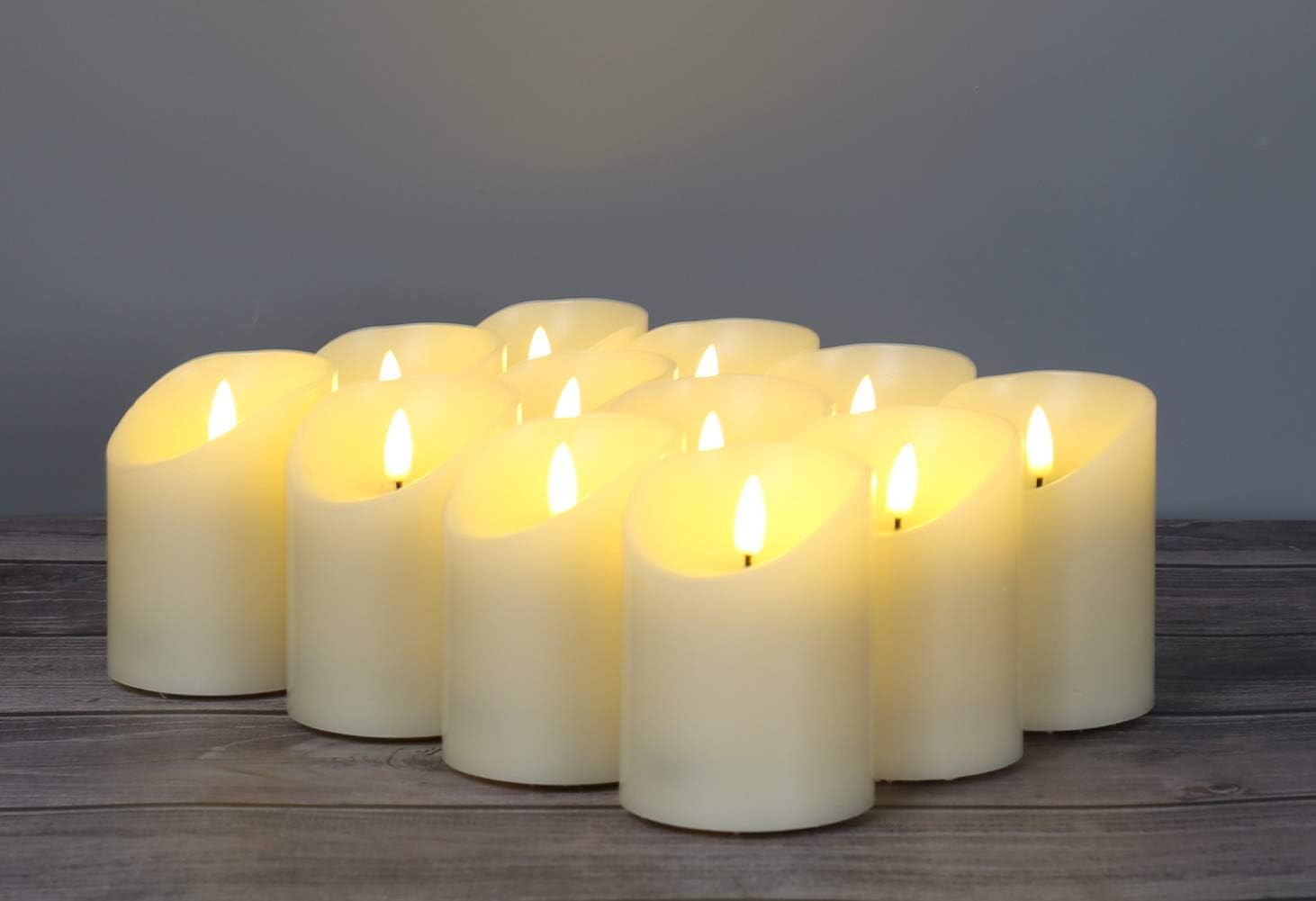 Eywamage 12 Pack Realistic Flameless Pillar Candles with Remote D 3" H 4", Flickering LED Battery Votive Candles Ivory Real Wax: Home Improvement