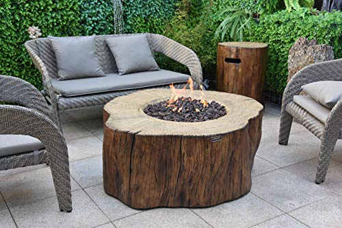 Elementi Manchester 42 x 39 x 17 inches Cast Concrete Natural Gas Fire Table - Redwood Shape Fire Pits & Outdoor Fireplaces - Stainless Steel Burner - Canvas Cover and Lava Rock Included