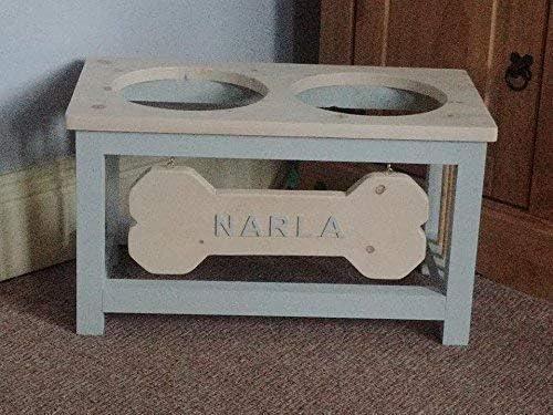 Dog bowl stand/feeder, with personalised bone, and 12 colour options, for large dog