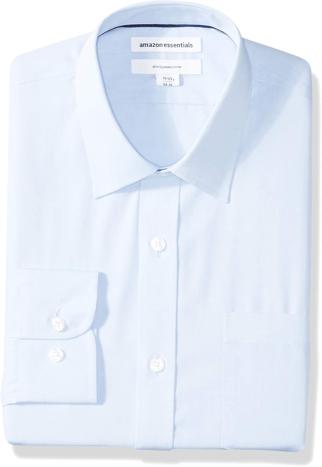  Essentials Men's Slim-Fit Wrinkle-Resistant Long-Sleeve Dress Shirt: Clothing