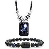 12 Zodiac Constellation Necklace Bracelet for Women Men Natural Stone Crystal Bead Beaded Bracelet Necklace Birthday Gift Constellations Jewelry Set