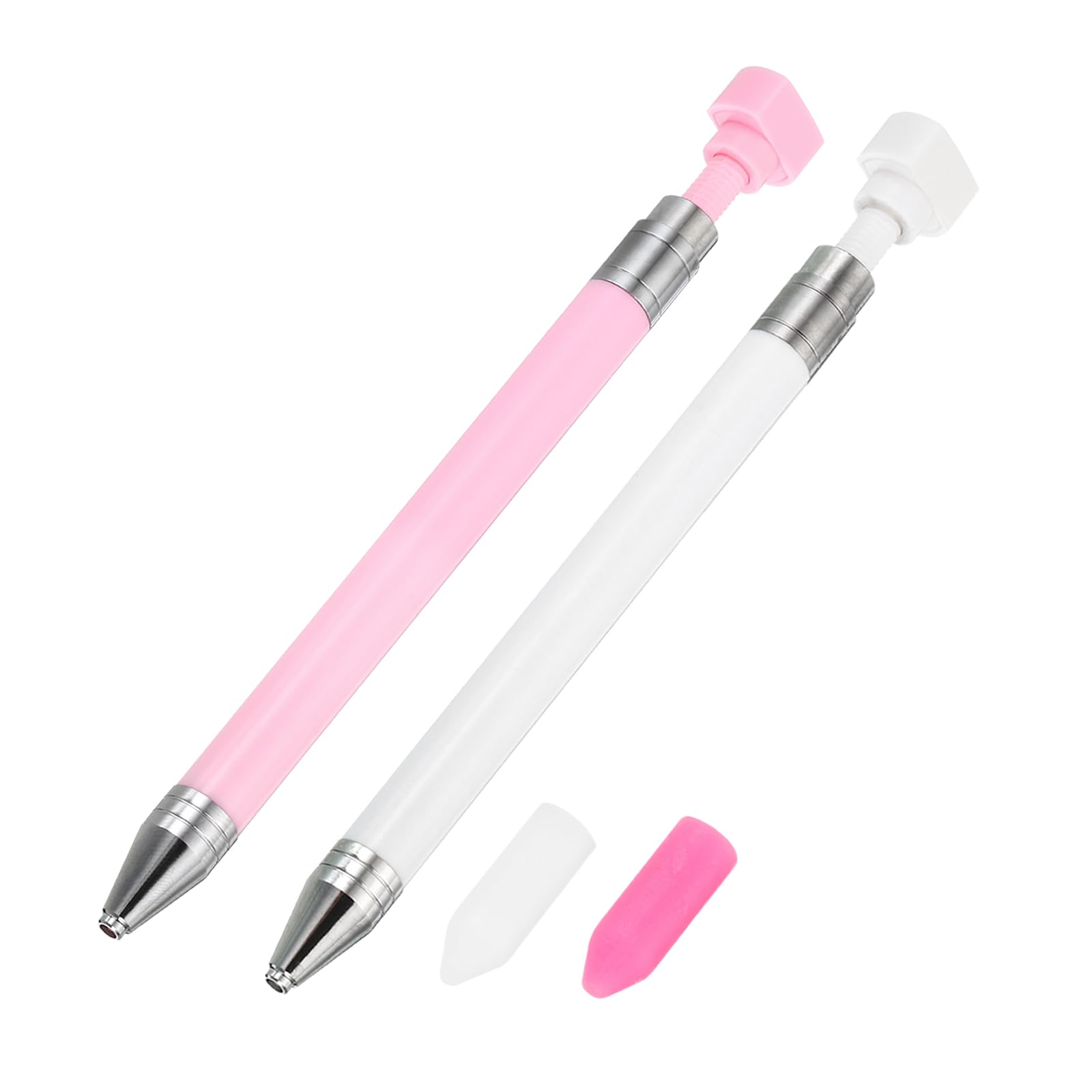 PATIKIL Diamond Art Pen with Wax, Diamond Art Accessories 2Pcs Refillable Wax Pen with 4Pcs Wax for Diamond Art Nail DIY Craft, Pink White