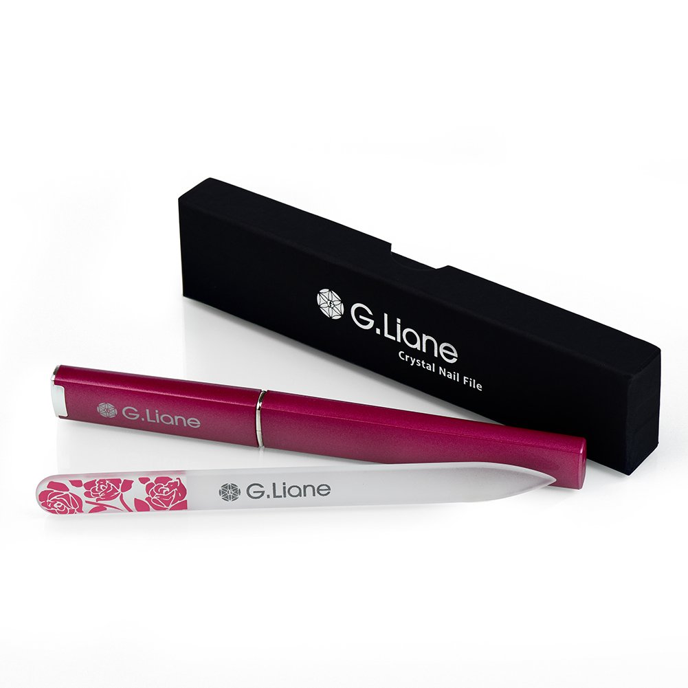 G.Liane Crystal Glass Nail File Professional Double Sided Etched Crystal Nail Files Set for Nail Art & Nail Care Alternative to Metal Nail Files Emery Boards & Buffer(Rose Pink)