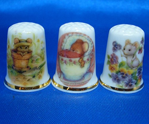 Birchcroft Porcelain China Collectable - Set of Three Thimbles - Playful Mice