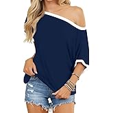 LEEDYA Off The Shoulder Tops for Women Summer Short Sleeve T-shirts Loosed Batwing Shirts Sexy Oversized Tunic Blouse