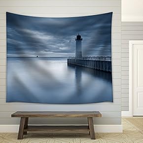 Milwaukee Lighthouse. Toned Image of The Milwaukee Lighthouse at Sunset. - Fabric Wall Tapestry Home Decor - 51x60 inches
