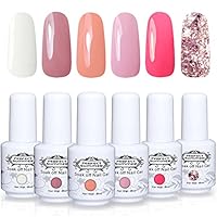 Perfect Summer Soak Off Nail Gel Polish - UV LED Gel Polish Varnish Gift Kits, Pack of 6 Coral White Pink Colors Trend Gift Set 8ML #005