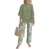 LOZ Lounge Sets for Women 2026 Summer Casual 3/4 Sleeve Shirts Wide Leg Pants Matching Tracksuit Sets Travel Outfits