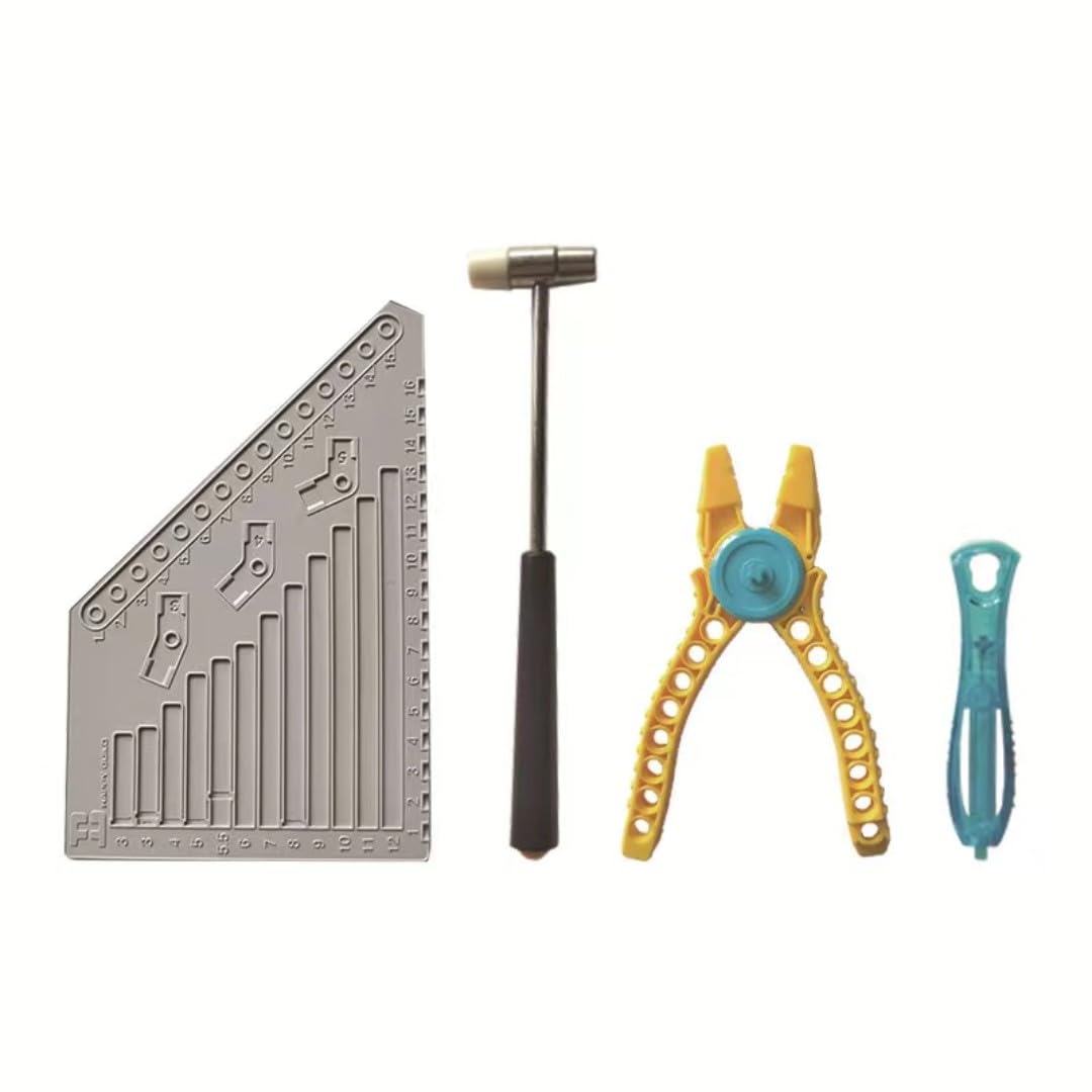 Pasyru 4Pcs Building Block Tool Set, Measuring Ruler, Auxiliary Tool Hammer, Auxiliary Pliers, Brick Separator, Compatible with Most Building Block Toys (Yellow)