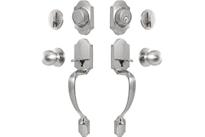 GUA OYH Door Handle Sets Double Front Door Handle Set with Door Knobs Satin Nickel Double Door Handleset with Dummy Front Door Lock Set Double Door Handles for Front Door or Office Door