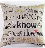 Cotton Linen You Are My Sunshine Decorative Pillowcase Throw Pillow Cushion Cover Square 18
