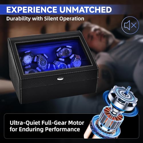 Watch Winder for Automatic Watches, Hightall Luxury Automatic Watch Case Box with Whisper-Quiet Motor, Anti-Scratch Memory Foam, Black 35 * 24 * 21Cm