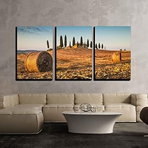 3 Piece Canvas Wall Art - Beautiful Tuscany Landscape with Traditional Farm House - Modern Home Art Stretched and Framed Ready to Hang - 16"x24"x3 Panels