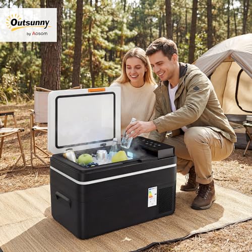 Outsunny 12 Volt Car Refrigerator, 32QT Car Fridge with App Control, 12/24V DC and 100-240V AC, -4℉-68℉, Portable Electric Freezer Compressor Cooler for Truck SUV Travel Camping