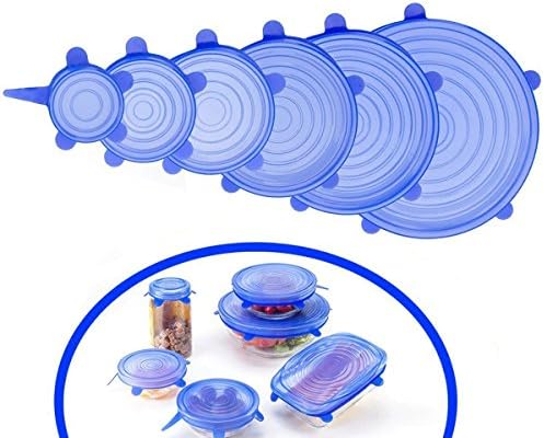 Silicone Stretch Lids for Bowl- Lifelj Stretch Lids Reusable Food Saver Covers Safe in Dishwasher, Microwave and Freezer 6-Pack of Various Sizes (blue)