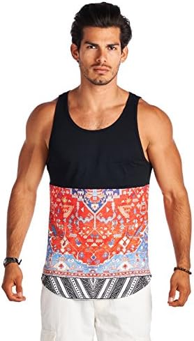 Forever21 21 Men Black and Red Graphic Design Sleeveless Shirts