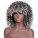 Afro Curly Hair Black Gray Wigs with Bangs Mixed Color Shoulder Length Hair Short Synthetic Kinky Curly Wigs for Black Women Shoulder Length Heat Resistant Fiber Wig